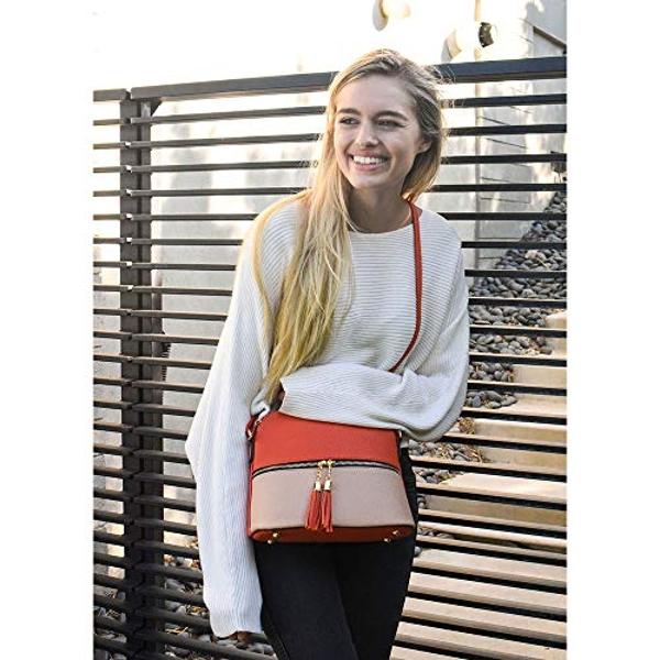 DELUXITY | Crossbody Purse Bag | Functional Multi Pocket Double Zipper Purse | Adjustable Strap | Medium Size Purse | Camel
