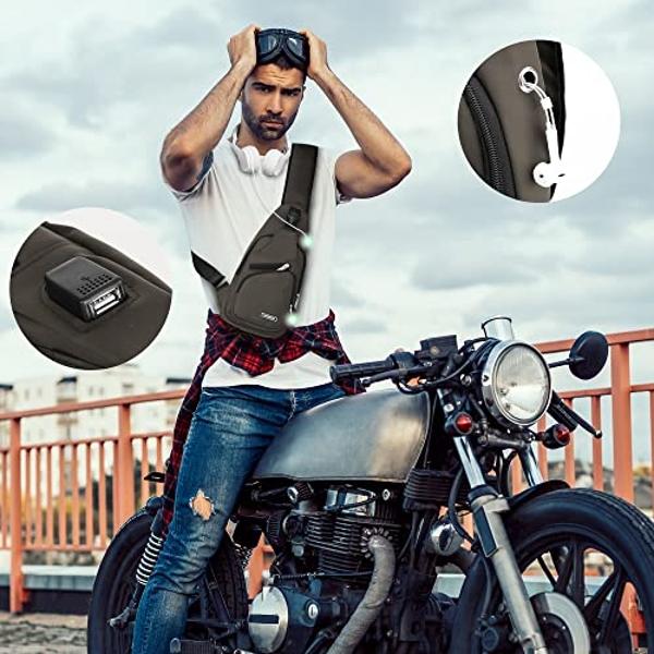 Waterproof Sling Bag Crossbody Backpack for Men Women Sling Backpack Hiking Daypack Multipurpose Cross Body Chest Shoulder Bag with USB Charger Hole & Headphone Hole for Outdoor Wa
