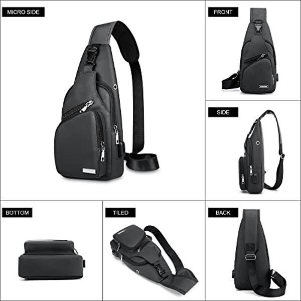 Waterproof Sling Bag Crossbody Backpack for Men Women Sling Backpack Hiking Daypack Multipurpose Cross Body Chest Shoulder Bag with USB Hole Port & Headphone Hole for Outdoor Walki