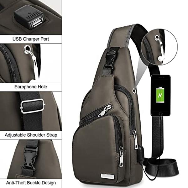 Waterproof Sling Bag Crossbody Backpack for Men Women Sling Backpack Hiking Daypack Multipurpose Cross Body Chest Shoulder Bag with USB Charger Hole & Headphone Hole for Outdoor Wa