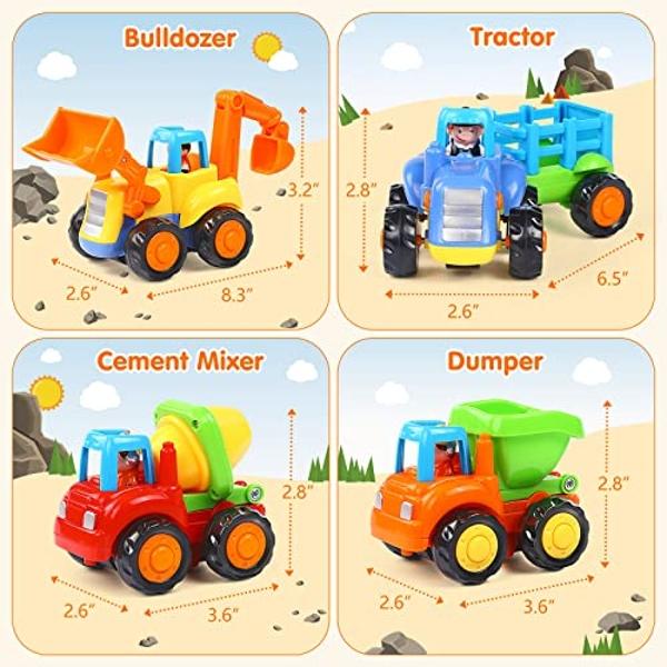 ORWINE Inertia Toy Early Educational Toddler Baby Toy Friction Powered Cars Push and Go Cars Tractor Bulldozer Dumper Cement Mixer Engineering Vehicles Toys for Children Boys Girls