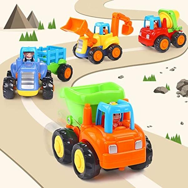 ORWINE Inertia Toy Early Educational Toddler Baby Toy Friction Powered Cars Push and Go Cars Tractor Bulldozer Dumper Cement Mixer Engineering Vehicles Toys for Children Boys Girls