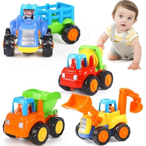ORWINE Inertia Toy Early Educational Toddler Baby Toy Friction Powered Cars Push and Go Cars Tractor Bulldozer Dumper Cement Mixer Engineering Vehicles Toys for Children Boys Girls
