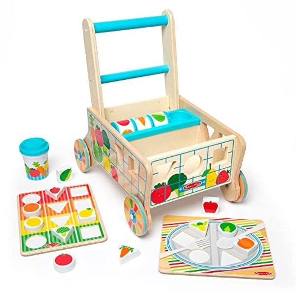 Melissa & Doug Wooden Shape Sorting Grocery Cart Push Toy and Puzzles - Pretend Play Grocery Toys, Sorting And Stacking Toys For Infants And Toddlers Ages 1+ - FSC-Certified Materi