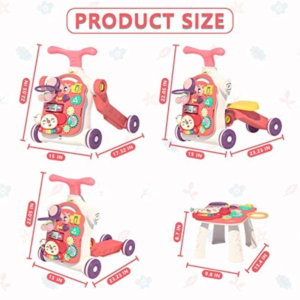 QDRAGON 5 in 1 Walker for Baby Girl, Baby Push Walkers, Assemble as Scooter/Motorbike/Activity Center/Detachable Panel, Walking Toys for Infants 6-12 Months, Red