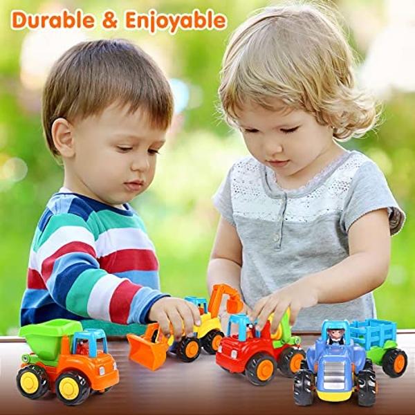 ORWINE Inertia Toy Early Educational Toddler Baby Toy Friction Powered Cars Push and Go Cars Tractor Bulldozer Dumper Cement Mixer Engineering Vehicles Toys for Children Boys Girls