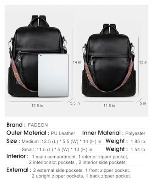 FADEON Leather Backpack Purse for Women Designer Travel Backpack Purses PU Fashion Ladies Shoulder Bag with Tassel Black