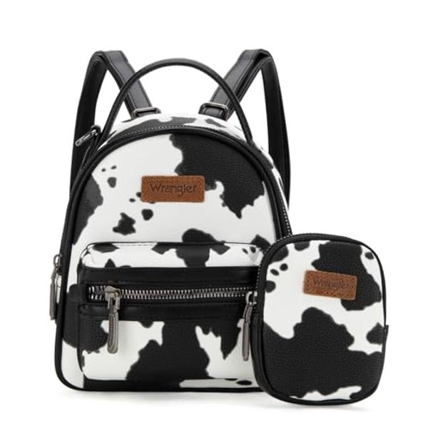 Montana West Wrangler Mini Backpack Cute Cow Print Backpack Purse for Girls and Women, Black WG133-8600BK