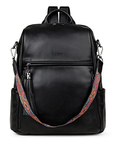 FADEON Leather Backpack Purse for Women Designer Travel Backpack Purses PU Fashion Ladies Shoulder Bag with Tassel Black
