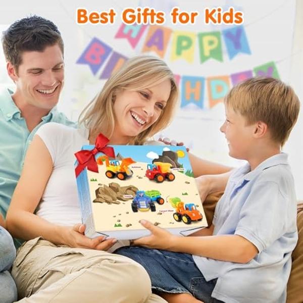 ORWINE Inertia Toy Early Educational Toddler Baby Toy Friction Powered Cars Push and Go Cars Tractor Bulldozer Dumper Cement Mixer Engineering Vehicles Toys for Children Boys Girls