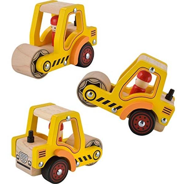 Wooden Push Car Toys for Infants 12-18 Months, 2 Pcs Baby Vehicle Toys Hand Push Car for 1 2 Year Old Boys Girls (Cement Truck + Road Roller)