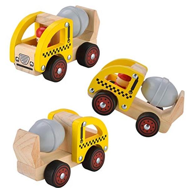 Wooden Push Car Toys for Infants 12-18 Months, 2 Pcs Baby Vehicle Toys Hand Push Car for 1 2 Year Old Boys Girls (Cement Truck + Road Roller)