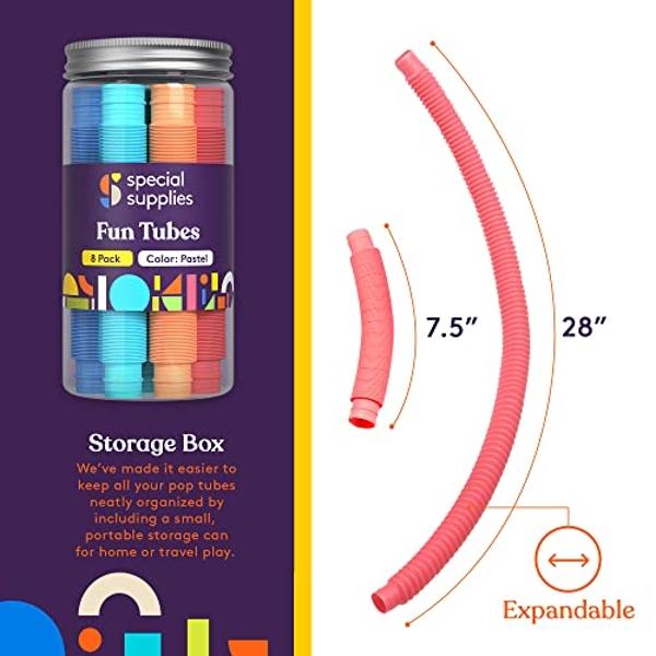 Special Supplies Fun Pull and Stretch Tubes for Kids - Pop, Bend, Build, and Connect Toy, Provide Tactile and Auditory Sensory Play, Colorful, Heavy-Duty Plastic (8-Pack Pastel Col