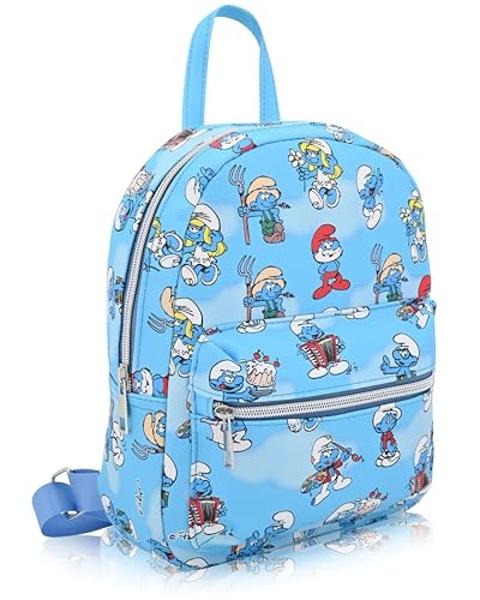 Fast Forward Smurfs Backpack for Women, Men, Boys, Girls, Unisex | Cute PU Leather 10" Smurfs Mini Backpack Purse Shoulder Purse | Smurfs Bag and Smurfs Accessories