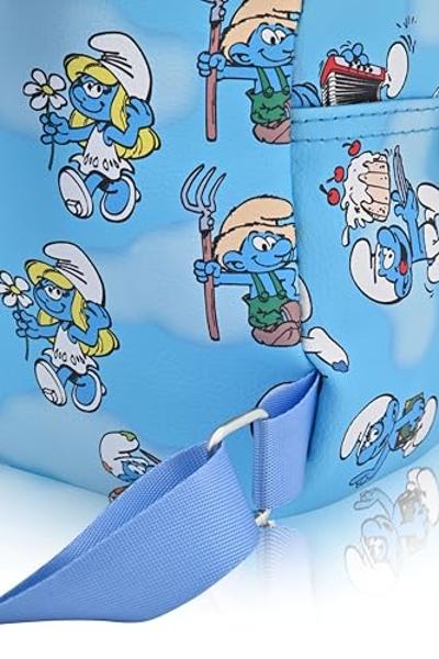 Fast Forward Smurfs Backpack for Women, Men, Boys, Girls, Unisex | Cute PU Leather 10" Smurfs Mini Backpack Purse Shoulder Purse | Smurfs Bag and Smurfs Accessories