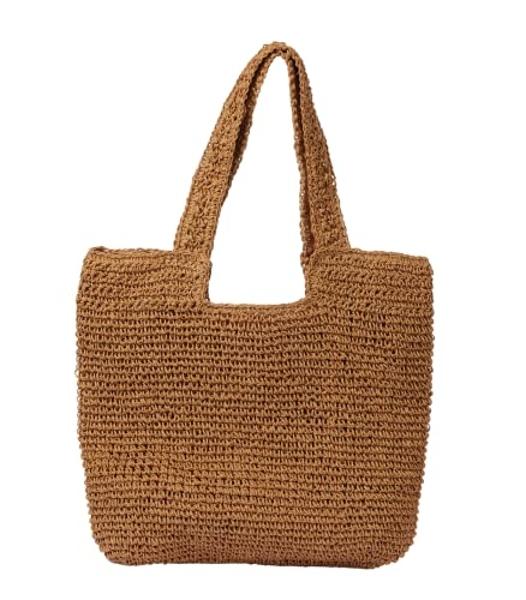 Beach Bags for Women - Summer Soft Large Woven Shoulder Purse Handbag, Beach Tote Straw Bag for Summer Vacation, Brown