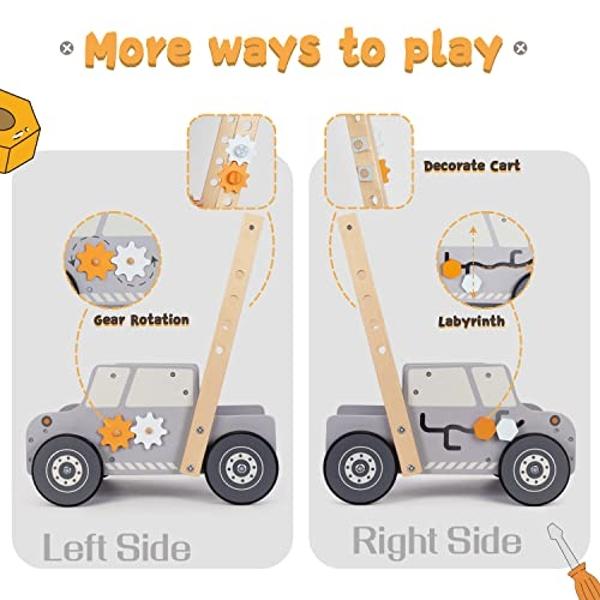 Labebe Baby Push Walker and Tool Bench - Wooden Activity Center for Toddlers 1-3 Years Old - Kids Workbench and Montessori Toys for Boys and Girls