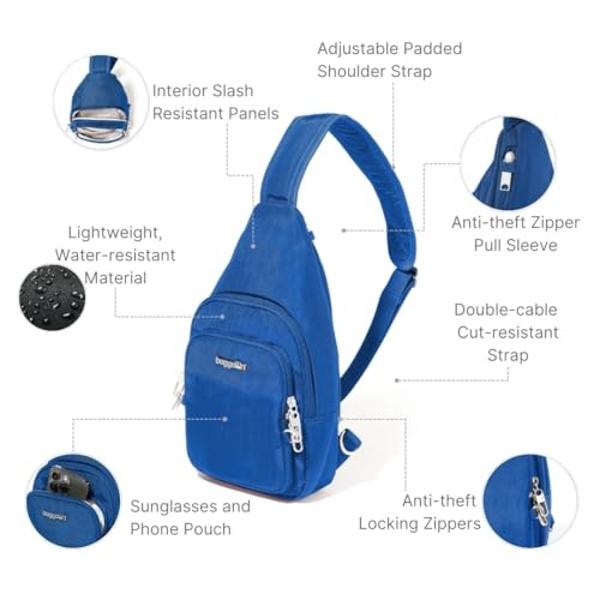 Baggallini Anti-Theft Daytripper Sling 7x12 Crossbody Bag Travel Safe, Securtex Locking Zippers, Slash-Resistant Strap