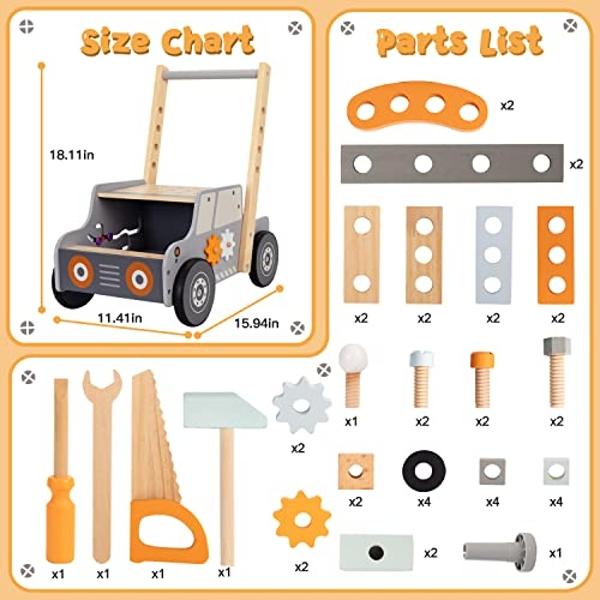 Labebe Baby Push Walker and Tool Bench - Wooden Activity Center for Toddlers 1-3 Years Old - Kids Workbench and Montessori Toys for Boys and Girls