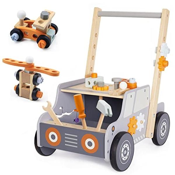 Labebe Baby Push Walker and Tool Bench - Wooden Activity Center for Toddlers 1-3 Years Old - Kids Workbench and Montessori Toys for Boys and Girls