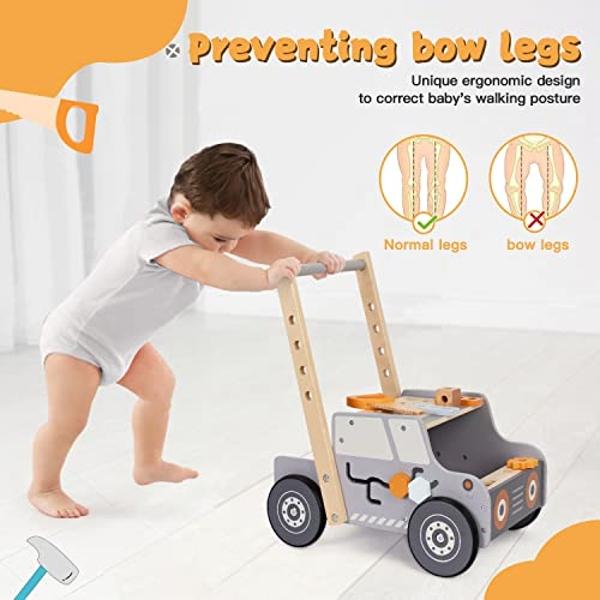 Labebe Baby Push Walker and Tool Bench - Wooden Activity Center for Toddlers 1-3 Years Old - Kids Workbench and Montessori Toys for Boys and Girls