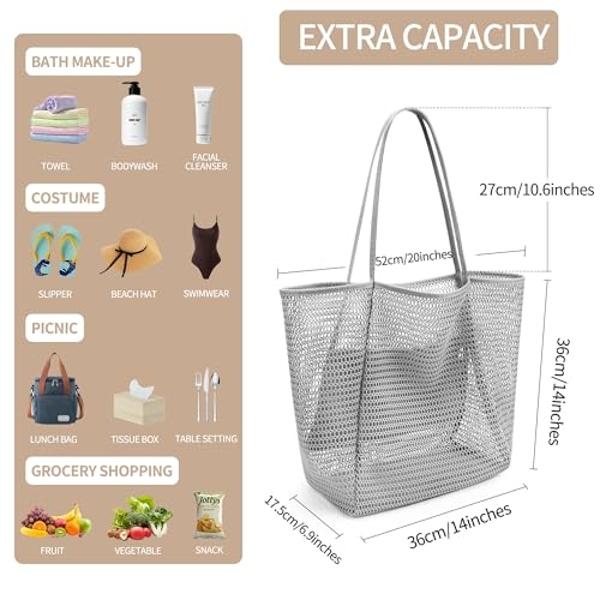 VOROLO Mesh Tote Beach Bag,Women Fairycore Hobo Bag,Shoulder Bag,Soft Summer Casual Crochet Bags(Gray)