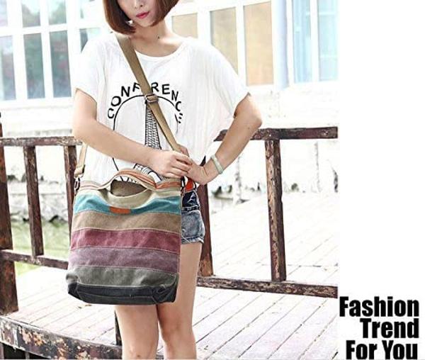 SNUG STAR Canvas Handbag Multi-Color Striped Lattice Cross Body Shoulder Purse Bag Tote-Handbag for Women