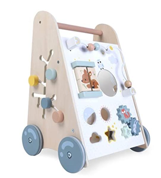 Wooden Baby Walker with Activity Center - Both Standing and Push Options - For Infants 10 to 12 months and Toddlers 1 Year Old and Up - Learn to Walk Toys for Boys and Girls - Babi