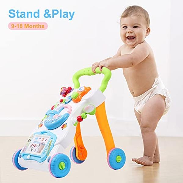 Cuterabit 2 in 1 Sit to Stand Baby Walker with Music and Light, Push Toys for Toddlers 1-3 for Learning to Walk, Baby Walking Toys 6 to 12 Months for Infants Babies Toddlers Boys G