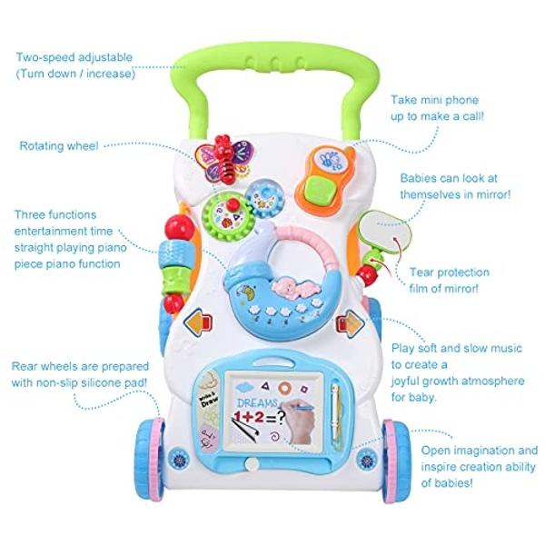 Cuterabit 2 in 1 Sit to Stand Baby Walker with Music and Light, Push Toys for Toddlers 1-3 for Learning to Walk, Baby Walking Toys 6 to 12 Months for Infants Babies Toddlers Boys G