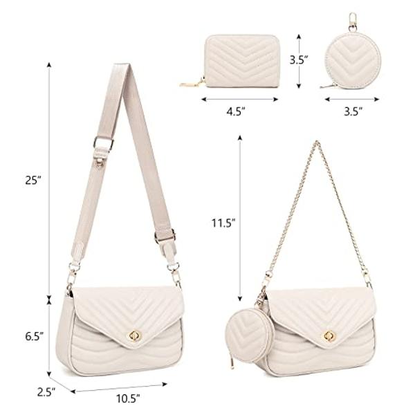 Nude Small Quilted Crossbody Bag with Coin Purse Stylish Women's Purses and Handbags including 3 Size Bags