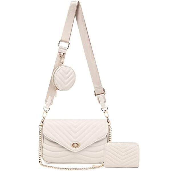 Nude Small Quilted Crossbody Bag with Coin Purse Stylish Women's Purses and Handbags including 3 Size Bags
