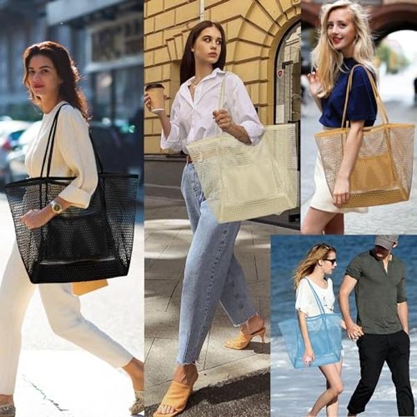VOROLO Mesh Tote Beach Bag,Women Fairycore Hobo Bag,Shoulder Bag,Soft Summer Casual Crochet Bags(Gray)
