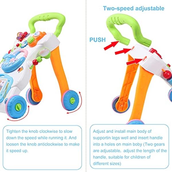 Cuterabit 2 in 1 Sit to Stand Baby Walker with Music and Light, Push Toys for Toddlers 1-3 for Learning to Walk, Baby Walking Toys 6 to 12 Months for Infants Babies Toddlers Boys G