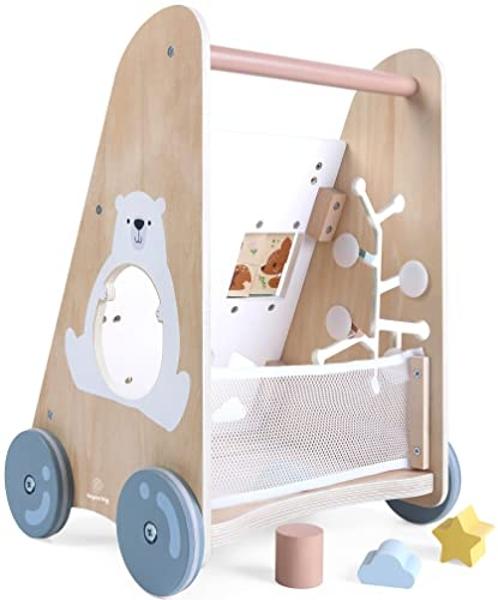 Wooden Baby Walker with Activity Center - Both Standing and Push Options - For Infants 10 to 12 months and Toddlers 1 Year Old and Up - Learn to Walk Toys for Boys and Girls - Babi