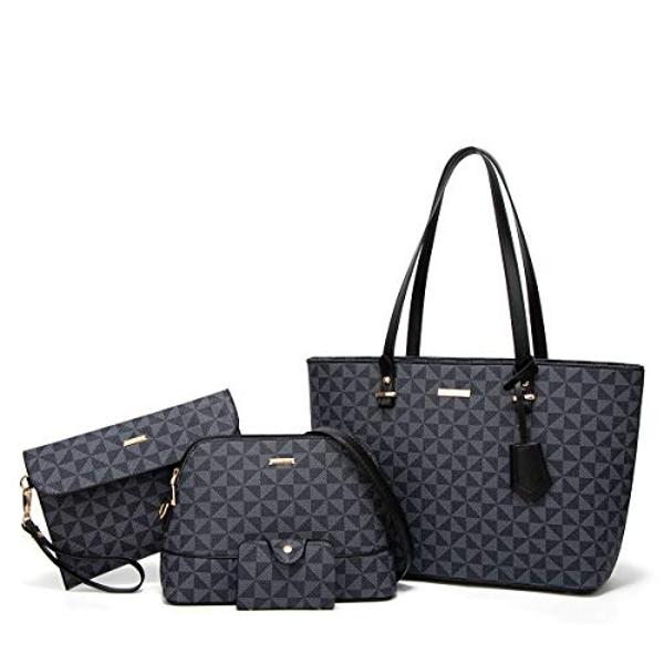 Women Fashion Synthetic Leather Handbags Tote Bag Shoulder Bag Top Handle Satchel Purse Set 4pcs