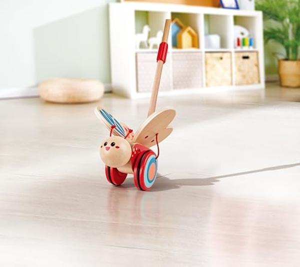 Award Winning Hape Butterfly Wooden Push and Pull Walking Toy, L: 6.3, W: 5.8, H: 22.2 inch, Red