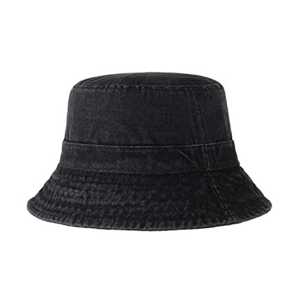Hot Summer Bucket Hat - Trendy Cotton Sun Hat for Beach, Golf, Fishing - Fun Outdoor Vacation Boonie for Men and Women (Denim Black)