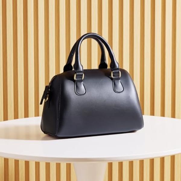 Vintage Vegan Leather Boston Bag for Women (BLACK)