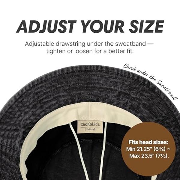 Hot Summer Bucket Hat - Trendy Cotton Sun Hat for Beach, Golf, Fishing - Fun Outdoor Vacation Boonie for Men and Women (Denim Black)