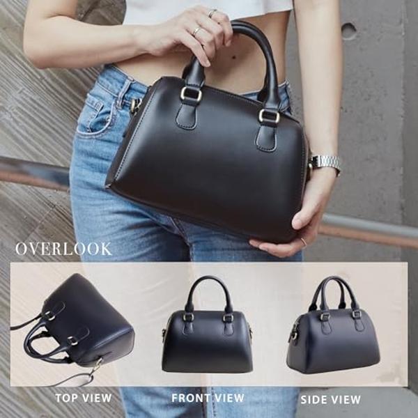 Vintage Vegan Leather Boston Bag for Women (BLACK)