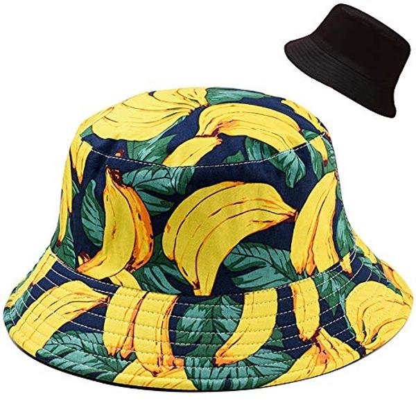 XYIYI Banana Yellow Bucket Hat Trendy Beach Hats for Women, Reversible Double-Side-Wear
