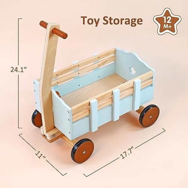 PairPear Kids Wagon Toy,Wooden Toys Cargo Walker Cart Wagon Stroller,Toddler Push and Pull Baby Walker Gift for Babies Boys and Girls