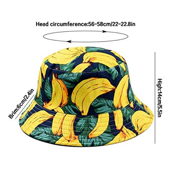 XYIYI Banana Yellow Bucket Hat Trendy Beach Hats for Women, Reversible Double-Side-Wear