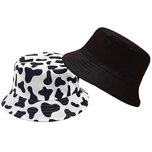 Malaxlx Cute Cow Print Bucket Hat Beach Sun Hat Aesthetic Fishing Hat for Men Women Teens, Reversible Double-Side-Wear