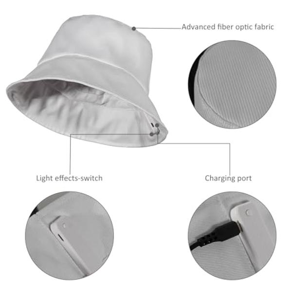 lumisonata LED Rave Bucket Hat, Light up Crazy Hat 7 Colors Party Hat, Fiber Optic Fabric Glow in the Dark Hat for Men and Women USB Rechargeable Festival Gear