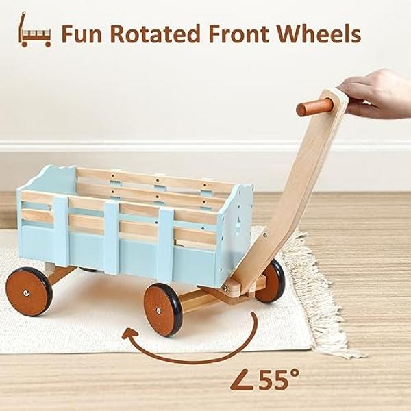 PairPear Kids Wagon Toy,Wooden Toys Cargo Walker Cart Wagon Stroller,Toddler Push and Pull Baby Walker Gift for Babies Boys and Girls