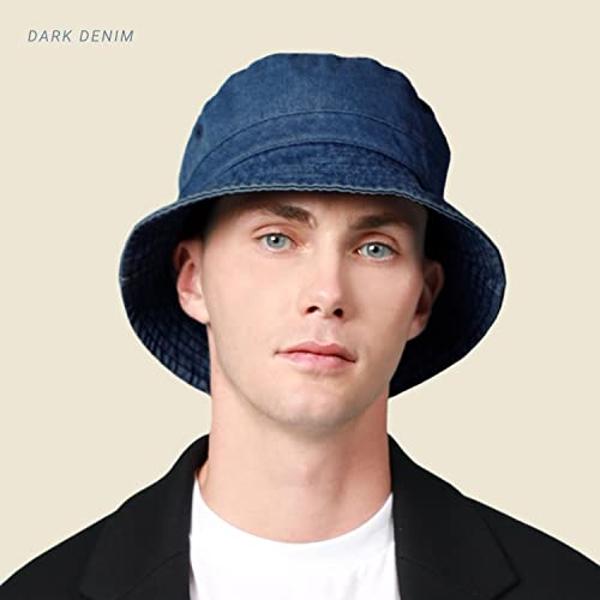 Hot Summer Bucket Hat - Trendy Cotton Sun Hat for Beach, Golf, Fishing - Fun Outdoor Vacation Boonie for Men and Women (Denim Black)