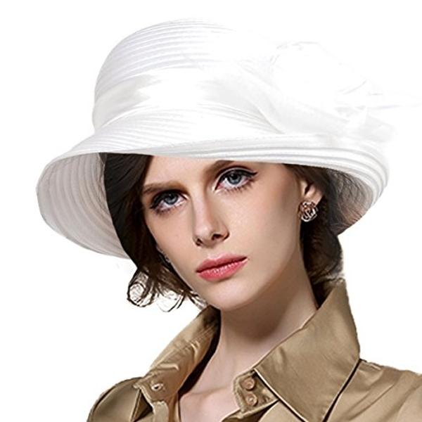 Lady Derby Dress Church Cloche Hat Bow Bucket Wedding Bowler Hats (Bowler-Cream),Medium