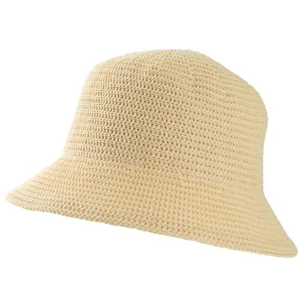 MEINICIY Womens Bucket Hat, Beach Sun Hat for Women, Sun Protection Bamboo Mesh Woven Foldable Packable, Beige